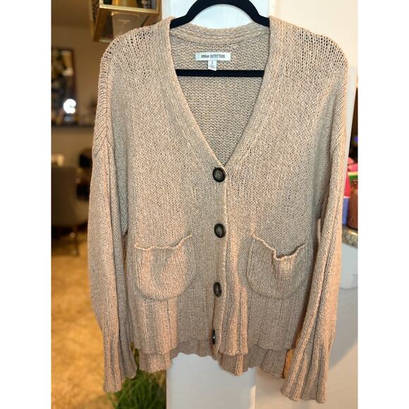 Urban Outfitters Womens Cardigan Small Tan Button Front BOHO Oversized Neutral - Picture 1 of 6